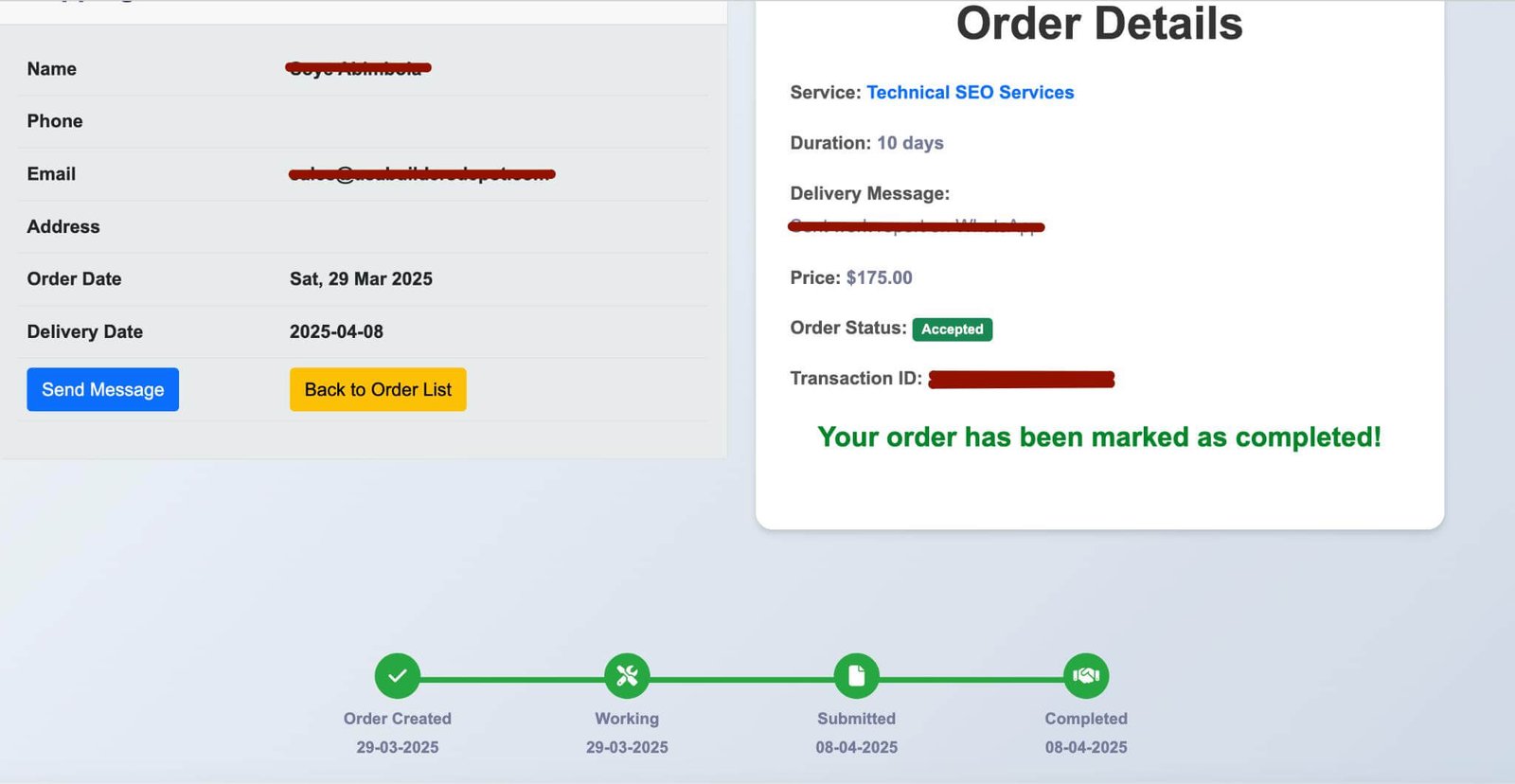 Completed Order